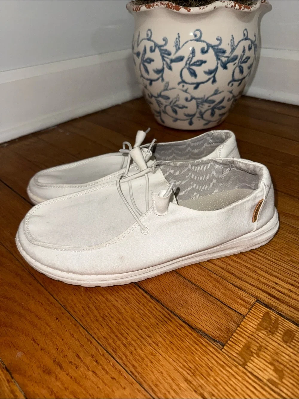 HEYDUDE Women’s White Canvas Casual Slip-On Shoes